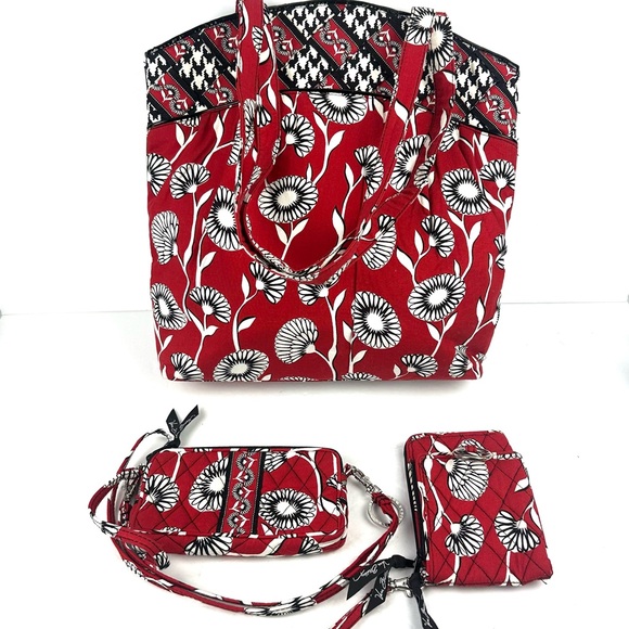 Vera Bradley Deco Daisy Handbag Wallet Set of 3 Wallet Wristlet Shoulder Bag - Picture 1 of 15